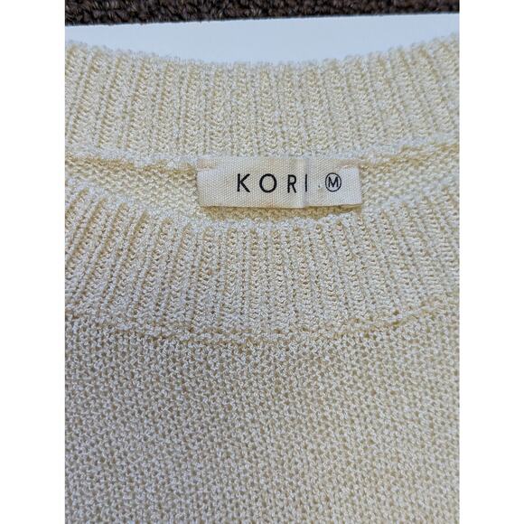 Cherry Print Textured Pullover Sweater Sheer Long Sleeve Kori Womens Medium Top - Picture 5 of 6